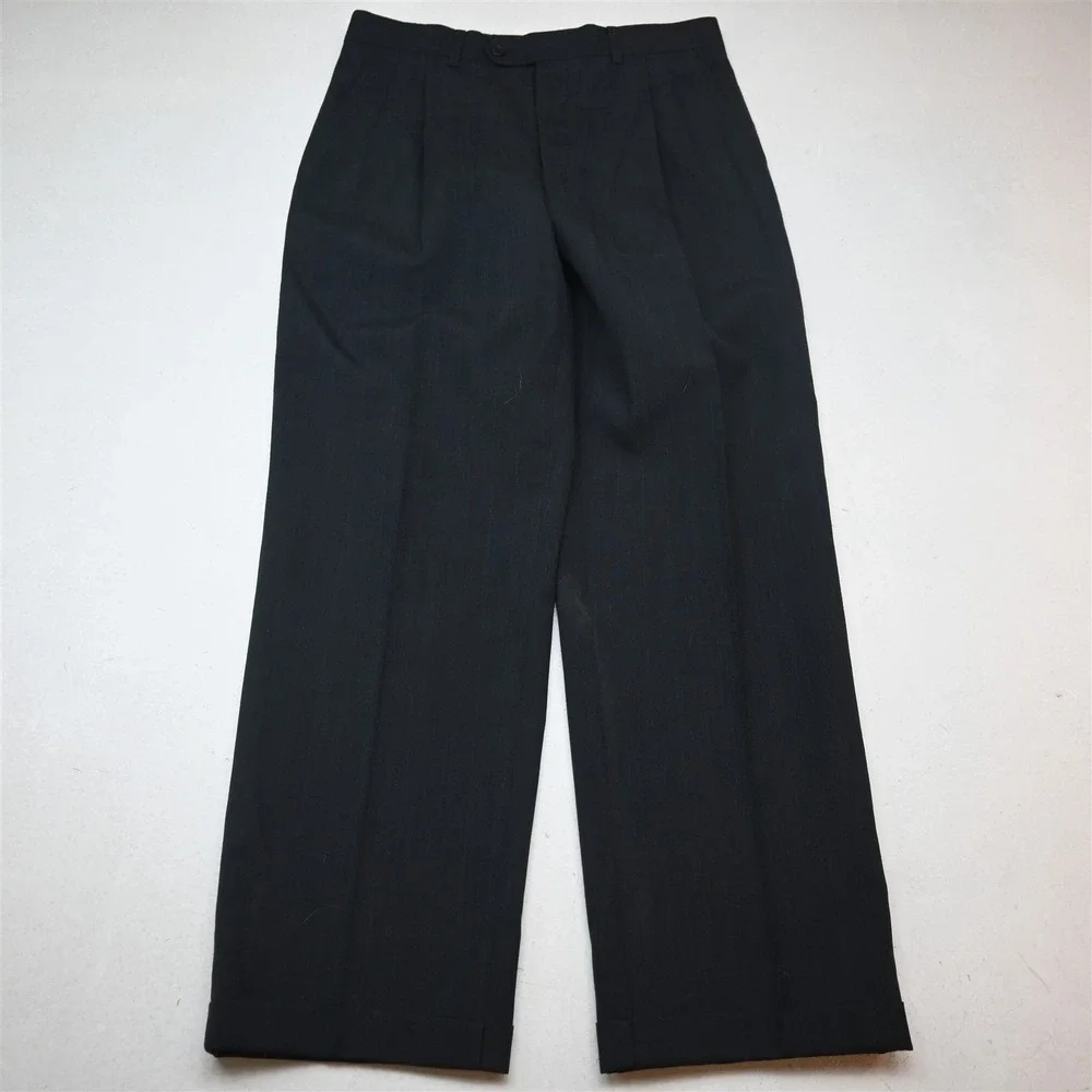 Vtg Y2K 2000s Double Breasted 38S 32x30 Blue Striped Wool Mens Jacket Pants Suit